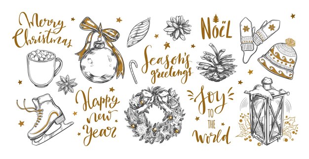 Christmas and New year festive collection with Lettering