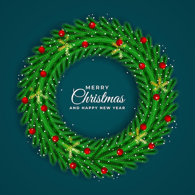 Christmas and New year green wreath frame template realistic vector