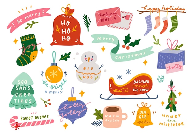 Christmas and new year greeting card doodle element