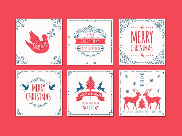 Christmas and New Year greeting card set