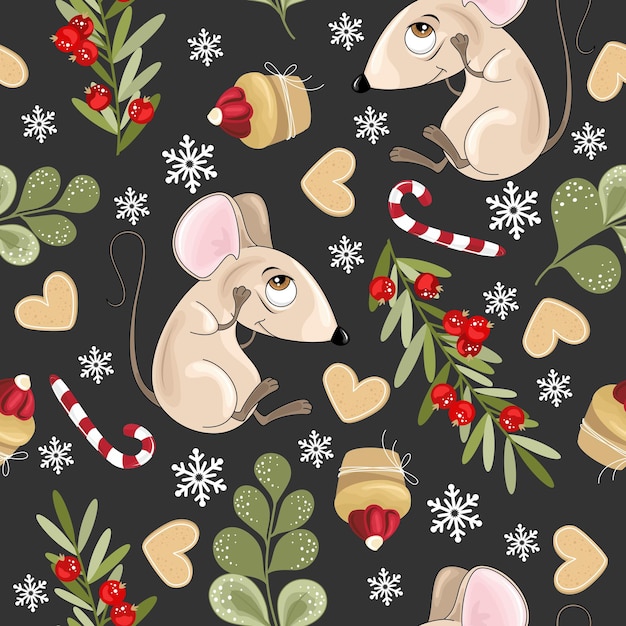 Christmas and New Year holiday seamless pattern with Mouse