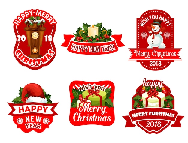 Christmas New Year holiday vector greeting icons