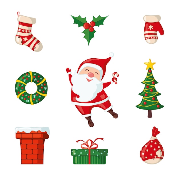 Christmas and New Year icons in flat style isolated on white background Vector illustration