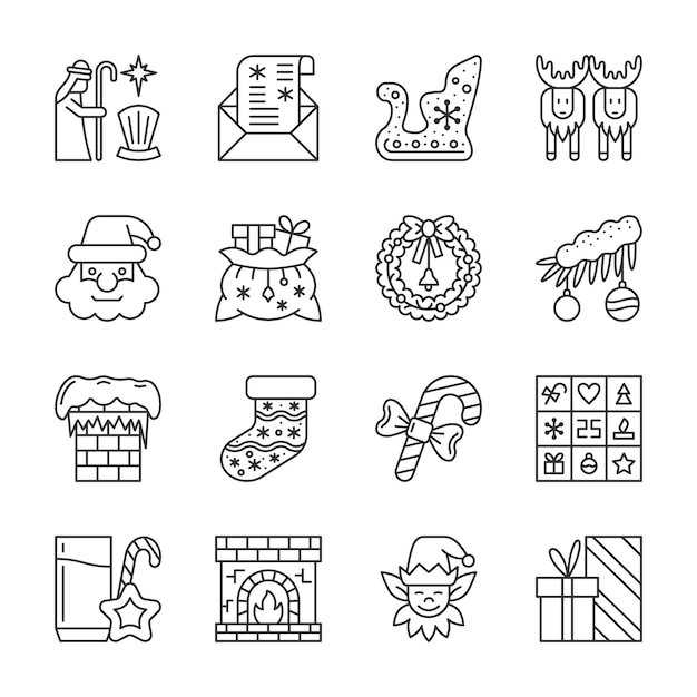 Christmas, New year line icons set, winter holidays linear symbol, outline sign, editable stroke.