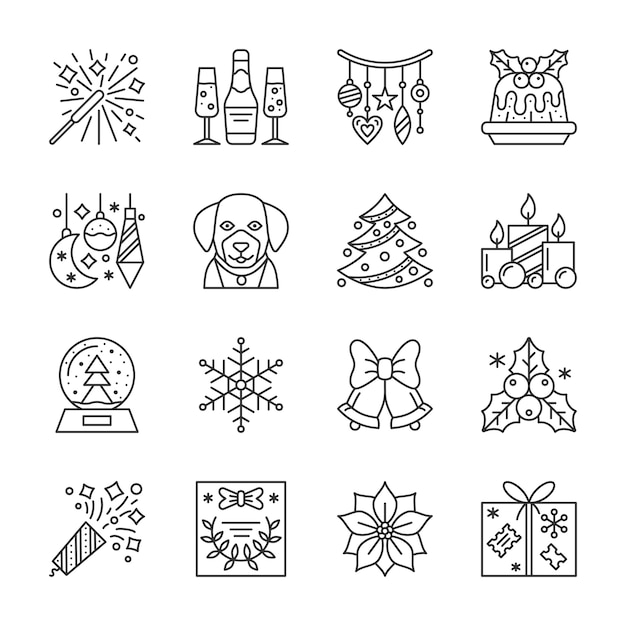 Christmas, New year line icons set, winter holidays linear symbol, outline sign, editable stroke.