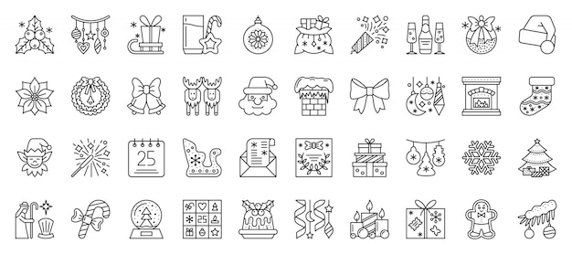 Christmas and New year line icons set, xmas outline signs, winter season symbol in linear style.