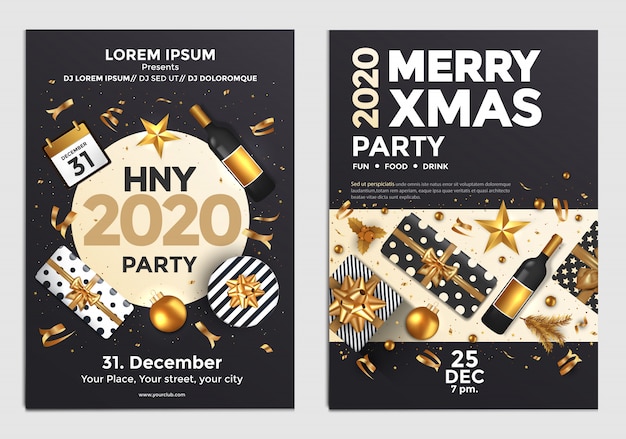 Christmas and New Year Party poster or flyer design template