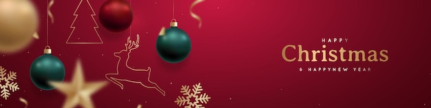 Christmas and New Year red banner Festive background