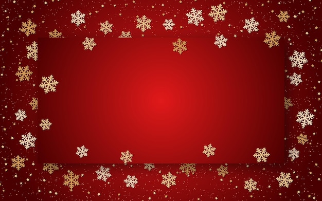 Christmas and New Year red luxury vector background with golden stars and snowflakes