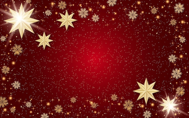 Christmas and New Year red luxury vector background with golden stars and snowflakes