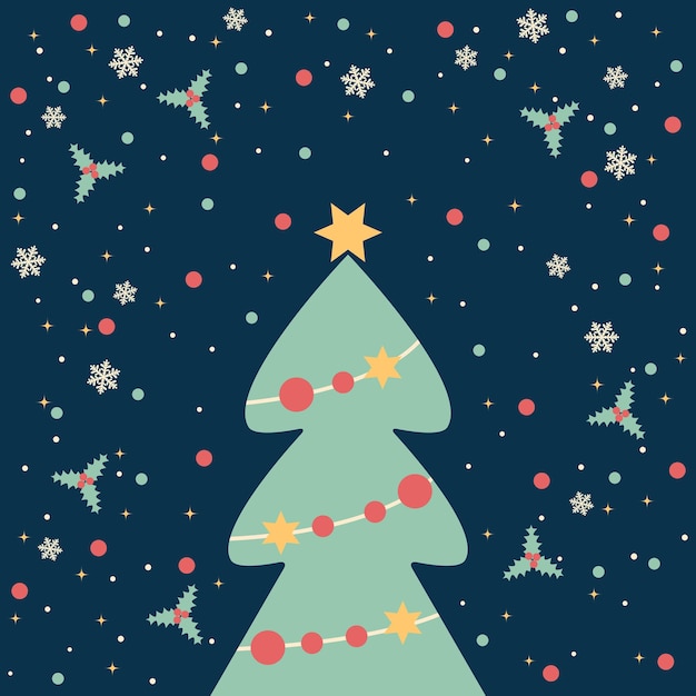 Christmas and New Year retro cartoon style vector illustration