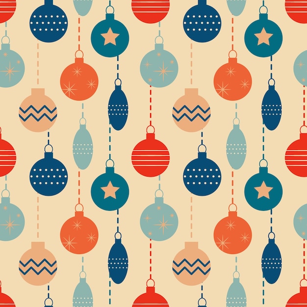 Christmas New Year seamless pattern with tree toys