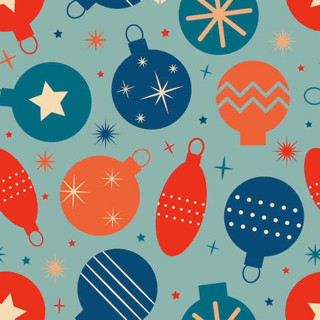 Christmas New Year seamless pattern with tree toys