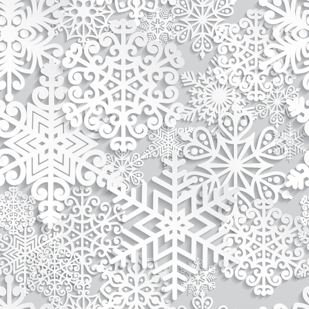 Christmas and New Year seamless pattern with white paper snowflakes