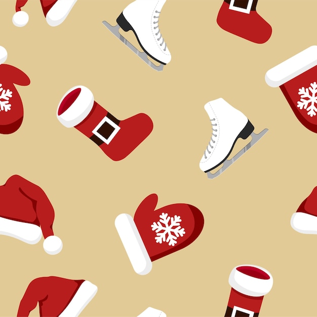 Christmas and New Year Seamless vector pattern. Xmas wrapping paper with winter attributes.