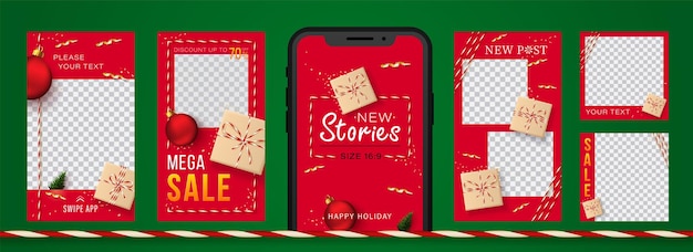 Christmas and New Year stories Set for social networks