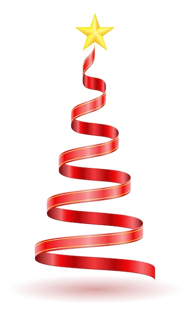 Christmas and new year tree made of red ribbons vector illustration isolated on white background