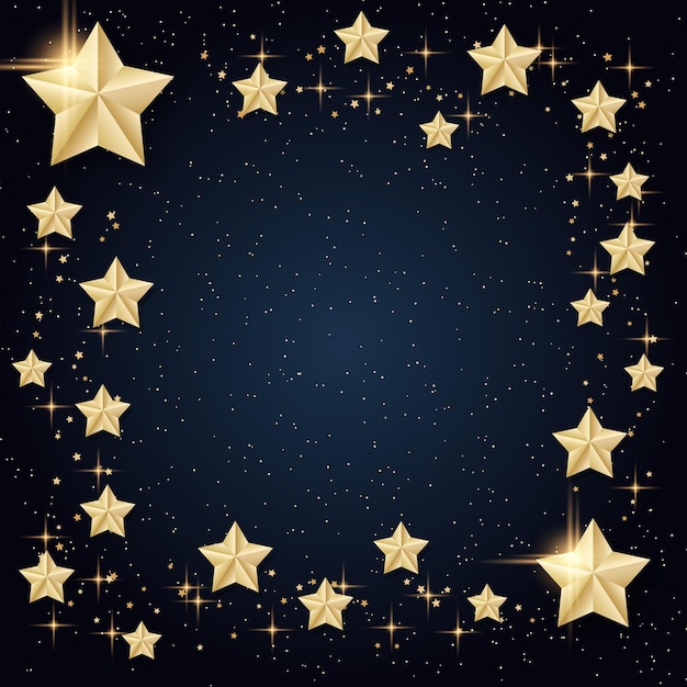 Christmas and New Year vector background with golden stars and snowflakes