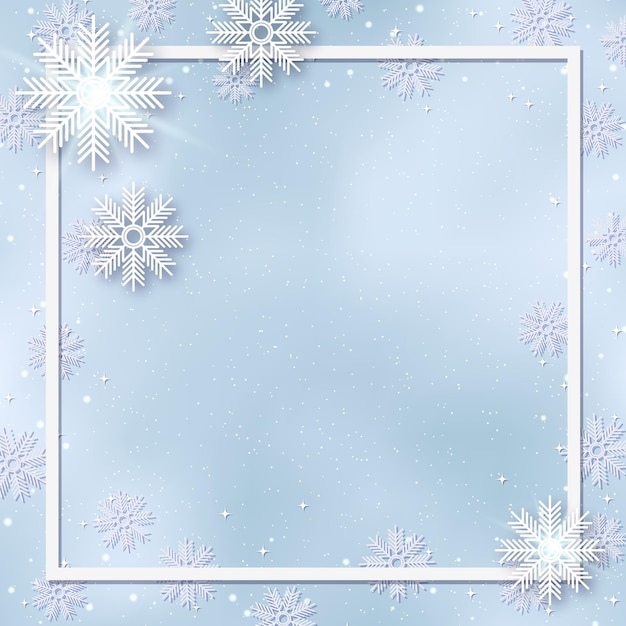 Christmas and New Year vector light blue background with elegant cartoon snowflakes and stars