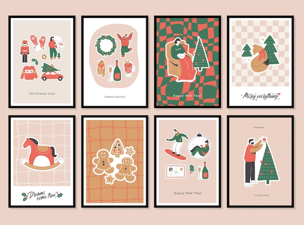 Christmas and New Year vector print poster set