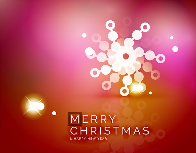 Christmas orange abstract background with white transparent snowflakes