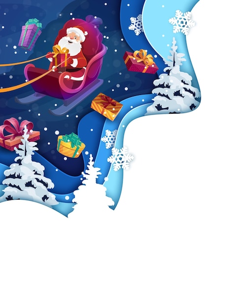 Christmas paper cut poster flying cartoon santa