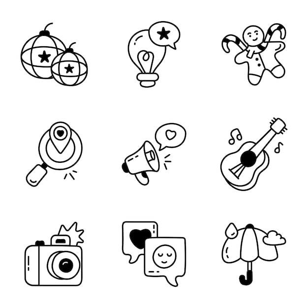 Christmas Party Doodle Icons Set