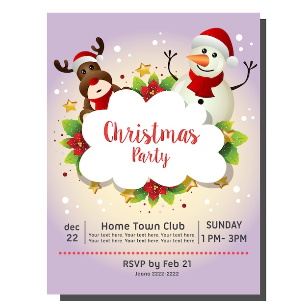 Christmas party invitation card with snowman