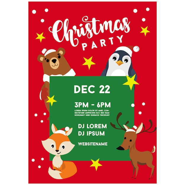 Christmas party poster template animal cartoon