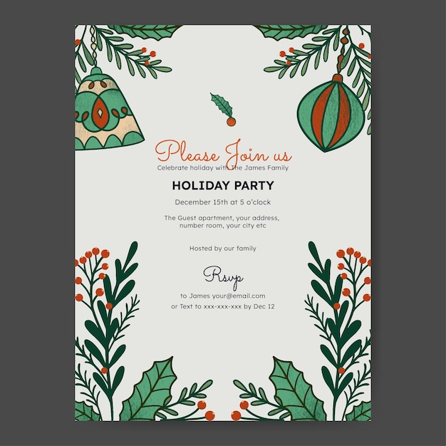 Christmas party poster with Christmas element and floral illustration