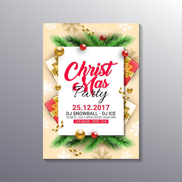 Christmas party poster with decorative ornament design