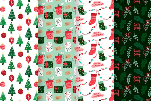 Christmas pattern collection with trees and stockings