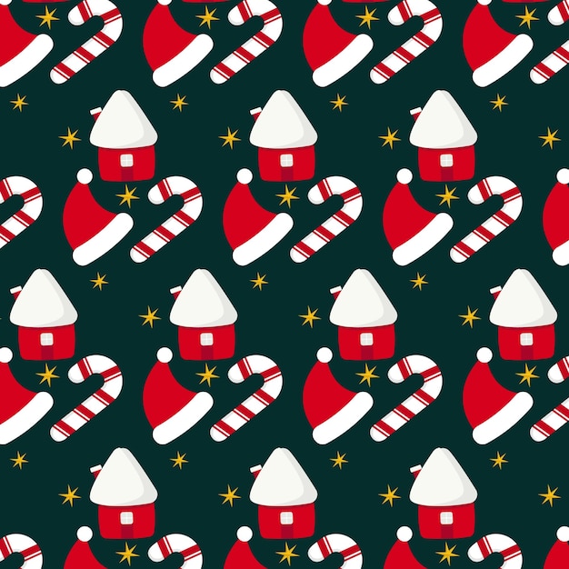 Christmas pattern cute seasonal elements, vector illustration in flat style