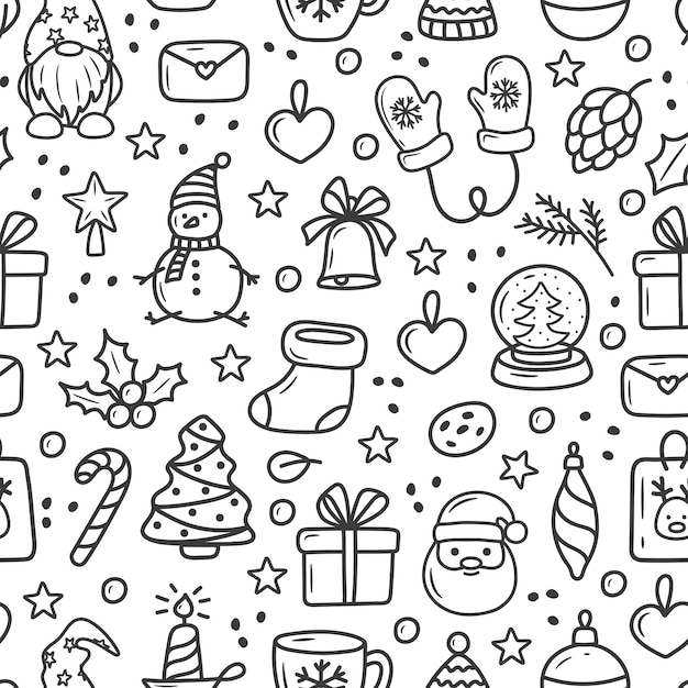 Christmas pattern in doodle style cartoon on a white background