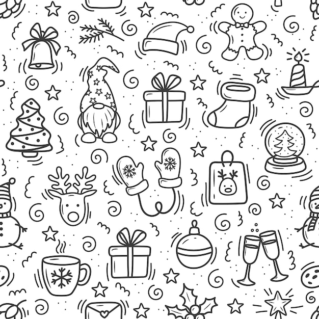 Christmas pattern in doodle style cartoon on a white background