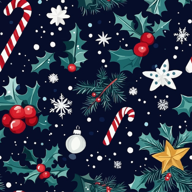 Christmas pattern illustration with snowflakes candy cane and christmas garland