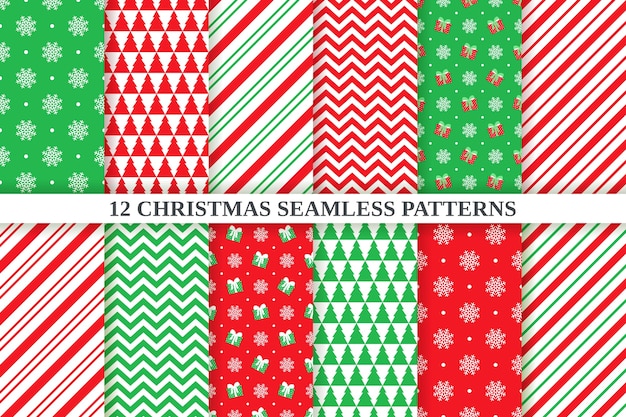 Christmas pattern.  Seamless background. Holiday Xmas, new year festive texture. Abstract, geometric textile print with zigzag, snowflake, polka dot, candy cane stripe.