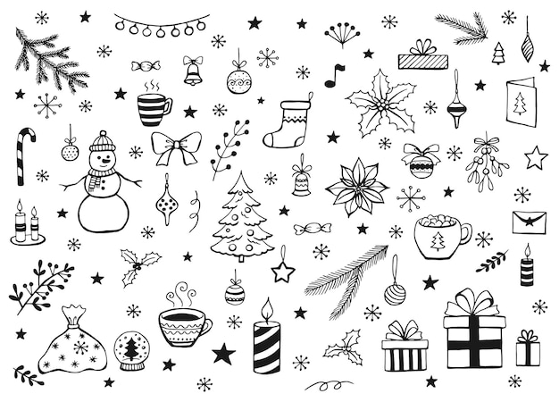 Christmas pattern in sketch style Hand drawn illustration converted to vector