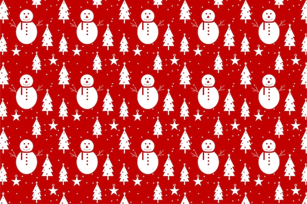 Christmas pattern vector on a red background Christmas pattern background design with snowman and tree icons Seamless pattern texture design for wallpapers backgrounds book covers and wrap papers