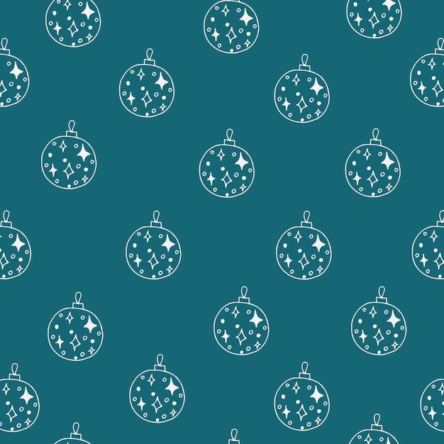 Christmas pattern with balloons on blue background. Doodles, Christmas toys