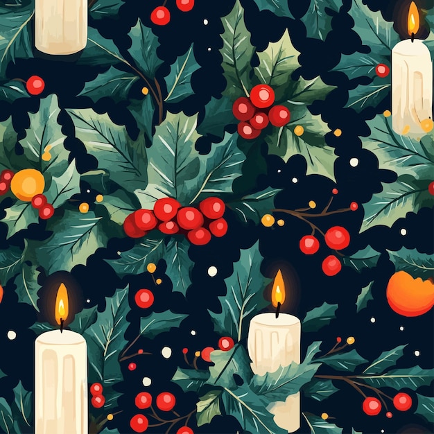 Christmas pattern with ornaments and christmas candles