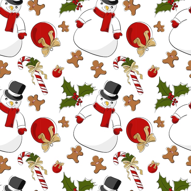 Christmas pattern with a snowman and a ginger man cartoon a print for printing on packaging paper