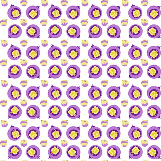 Christmas pattern3. Christmas, New Year's balls. Yellow and purple colors.