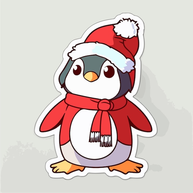 Christmas penguin cartoon sticker xmas penguin in hat stickers pack Winter holidays