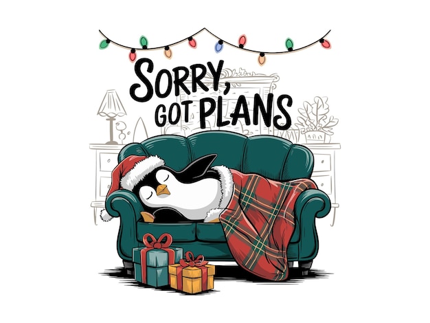 Vector christmas penguin sorry got plans pajama holiday design