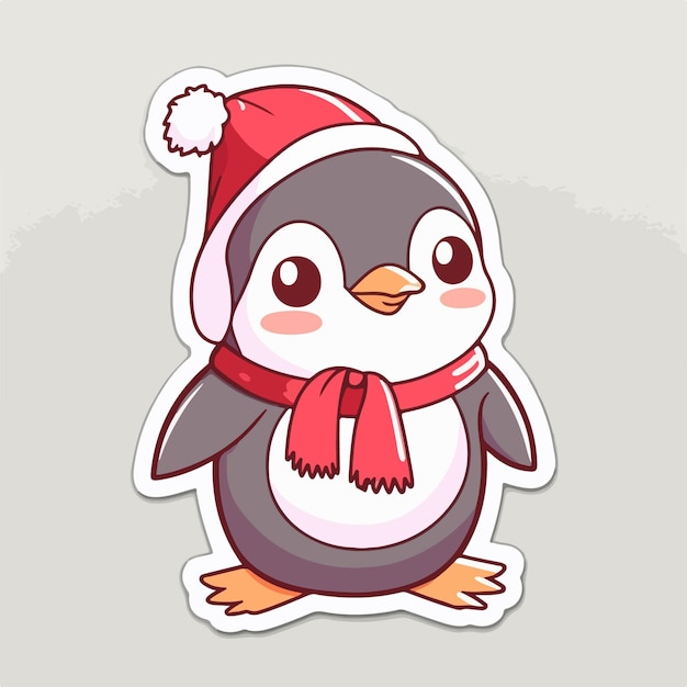 Christmas penguin sticker xmas penguin in hat printable stickers sheet Winter collection