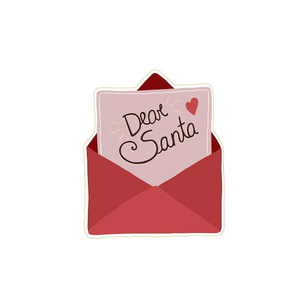 Christmas phrase DEAR SANTA isolated on envelope with letter. Vector overlay template.