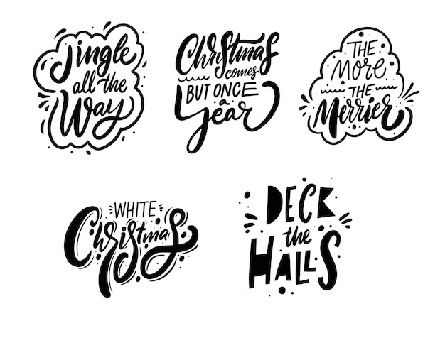 Christmas phrases set hand drawn black color lettering text vector illustration