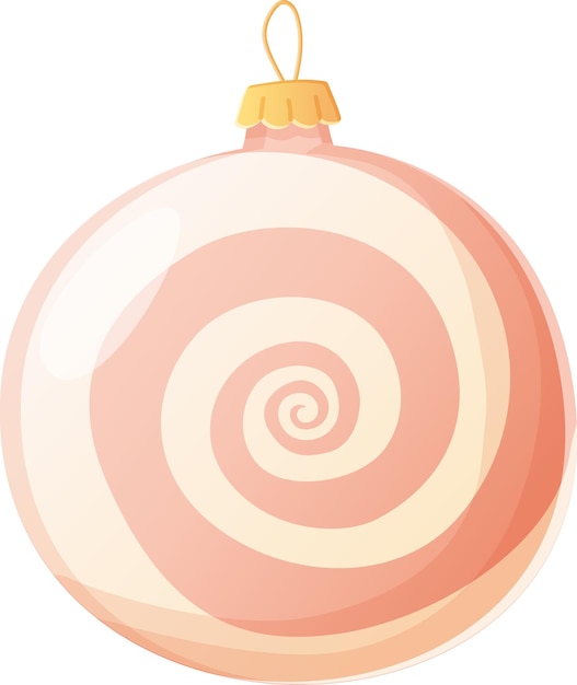 Christmas Pink white candy traditional ball in realistic cartoon style