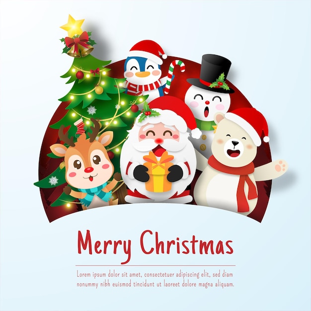 Christmas postcard of Santa Claus and friend, Merry Christmas and Happy New Year